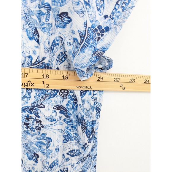 Garnet Hill Midi Dress Womens Large Blue Floral Tiered V Neck Gauzy Oversized - Picture 7 of 9